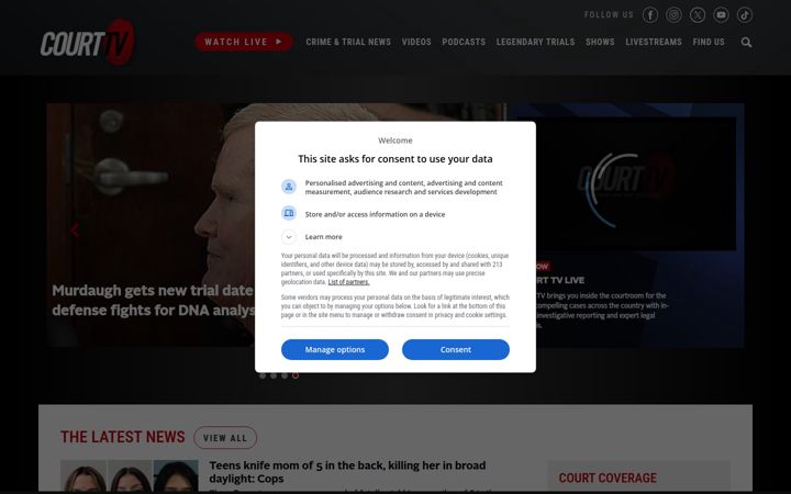 Екранна снимка на courttv.com