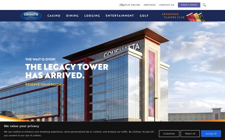 Screenshot of coushattacasinoresort.com