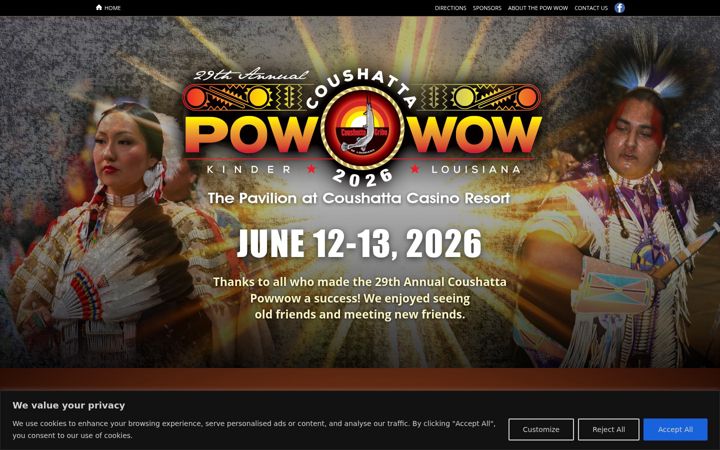Screenshot of coushattapowwow.com