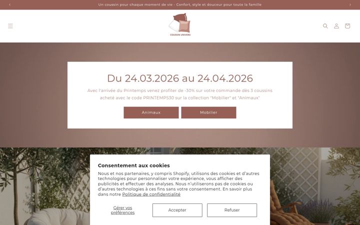 Screenshot of coussin-univers.com