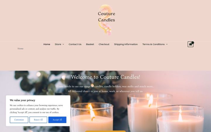 Screenshot of couturecandles.co.uk