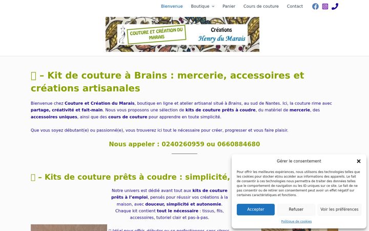 Kuvakaappaus sivustosta coutureetcreationdumarais.fr