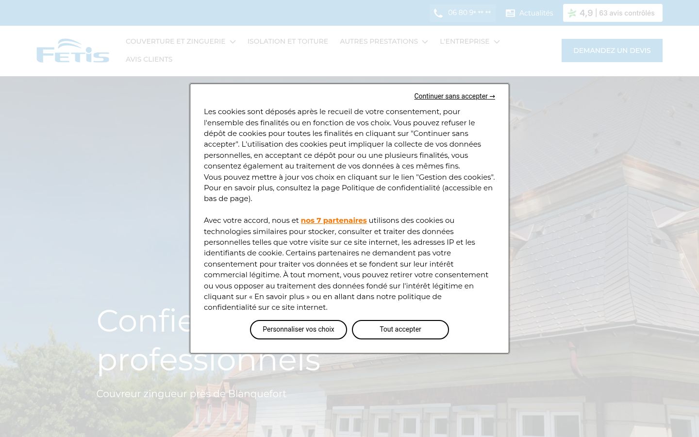 Screenshot del banner di consenso mostrato prima di qualsiasi interazione