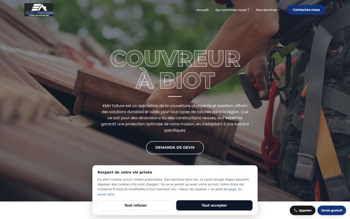 Ekrānuzņēmums no couvreur-biot.fr