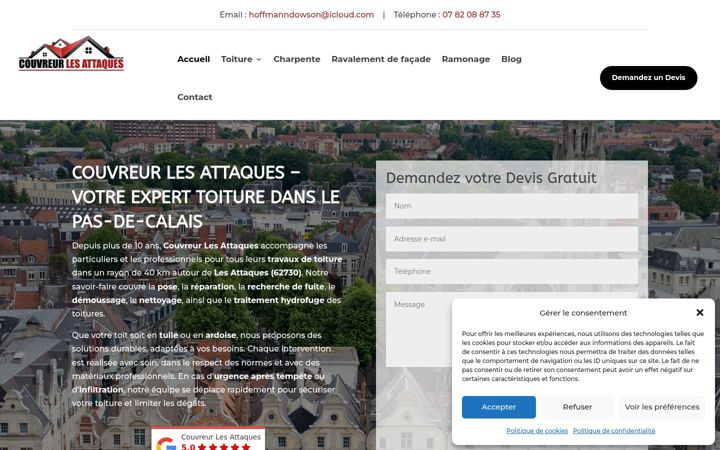 Captură de ecran a couvreur-lesattaques.fr