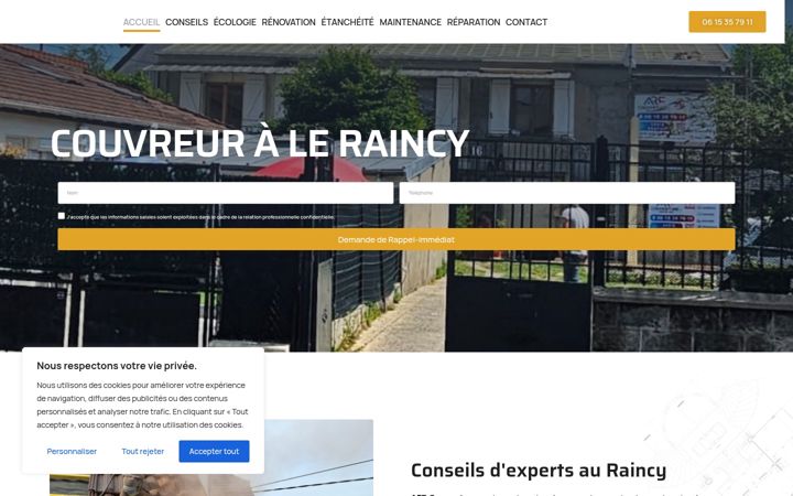 Screenshot of couvreurleraincy.fr