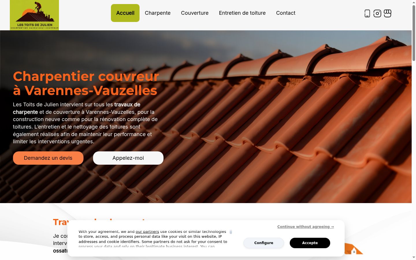 Captura de pantalla del banner de consentimiento mostrado antes de cualquier interacción