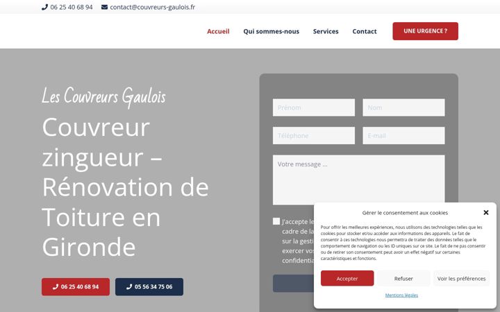 Snimka zaslona za couvreurs-gaulois.fr