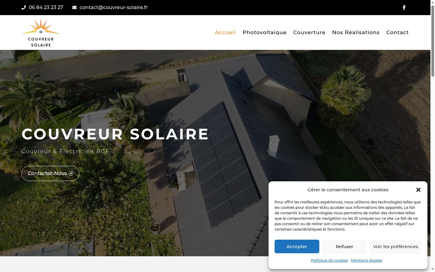Capture d'écran de la bannière de consentement affichée avant toute interaction