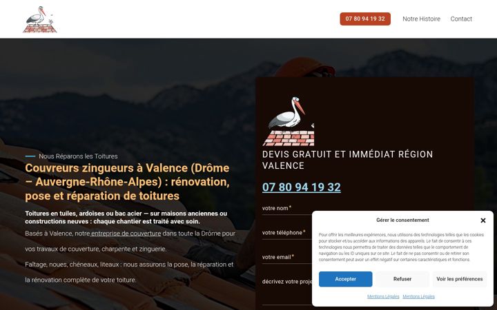 Snimka zaslona za couvreurvalence.fr