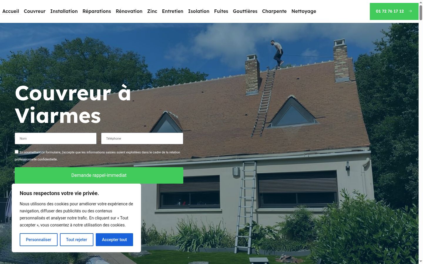 Capture d'écran de la bannière de consentement affichée avant toute interaction