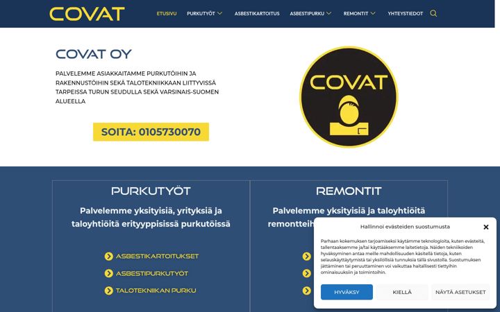 Screenshot of covat.fi