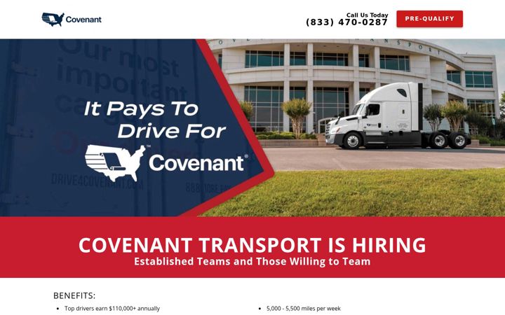 Screenshot of covenantdrivingjobs.com