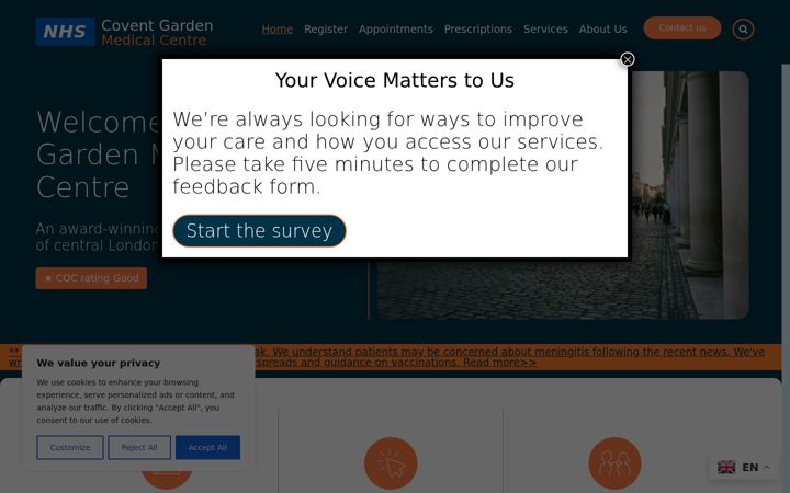 Screenshot ta' coventgardenmedicalcentre.nhs.uk