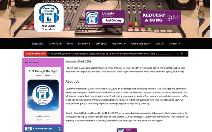 Screenshot of coventryhospitalradio.org