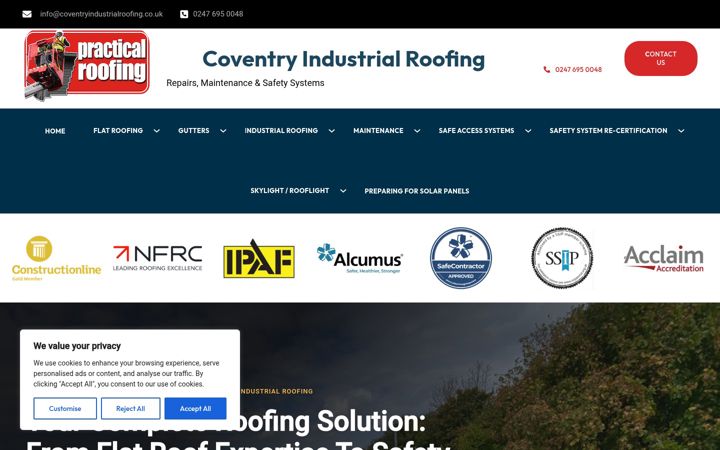 Screenshot of coventryindustrialroofing.co.uk