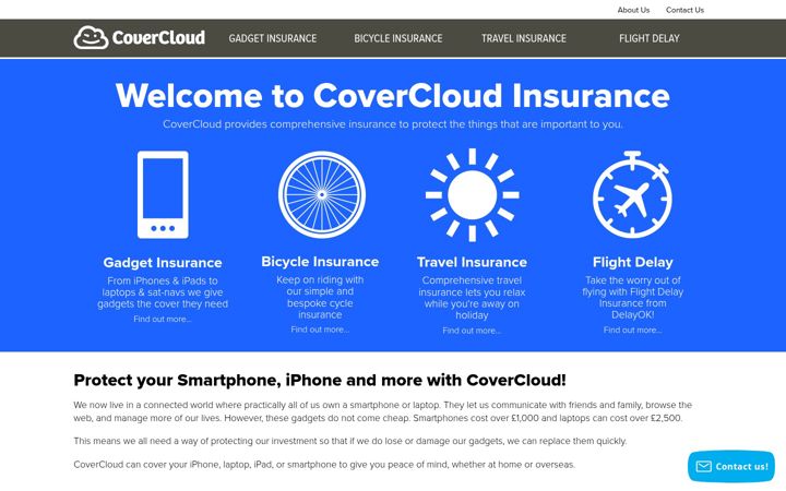 Screenshot von covercloud.co.uk