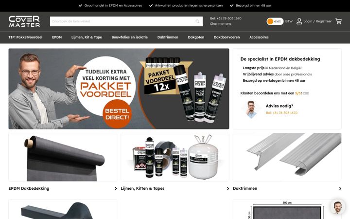 Skærmbillede af covermaster.nl
