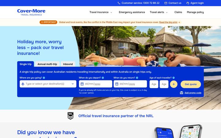 Screenshot of covermore.com.au