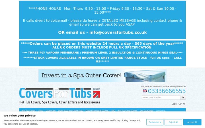 Screenshot of coversfortubs.co.uk