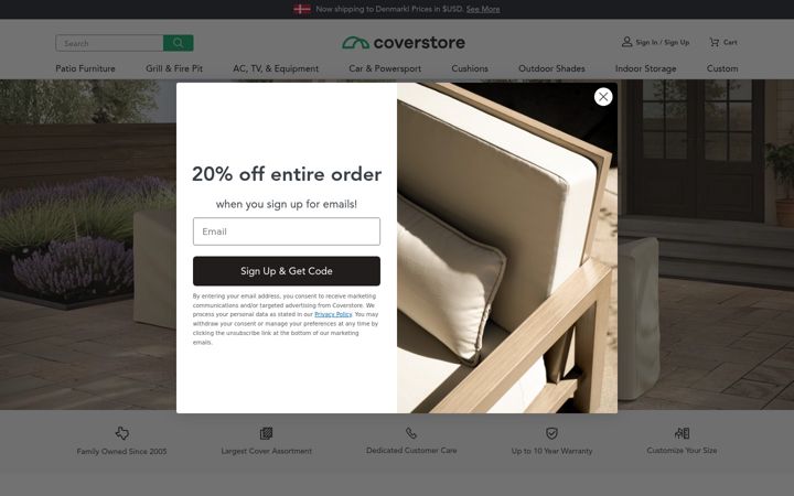 Kuvakaappaus sivustosta coverstore.com