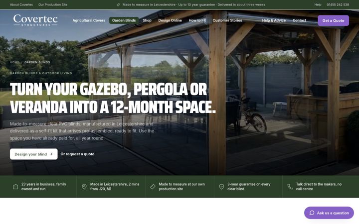 Screenshot of covertecgardenblinds.co.uk