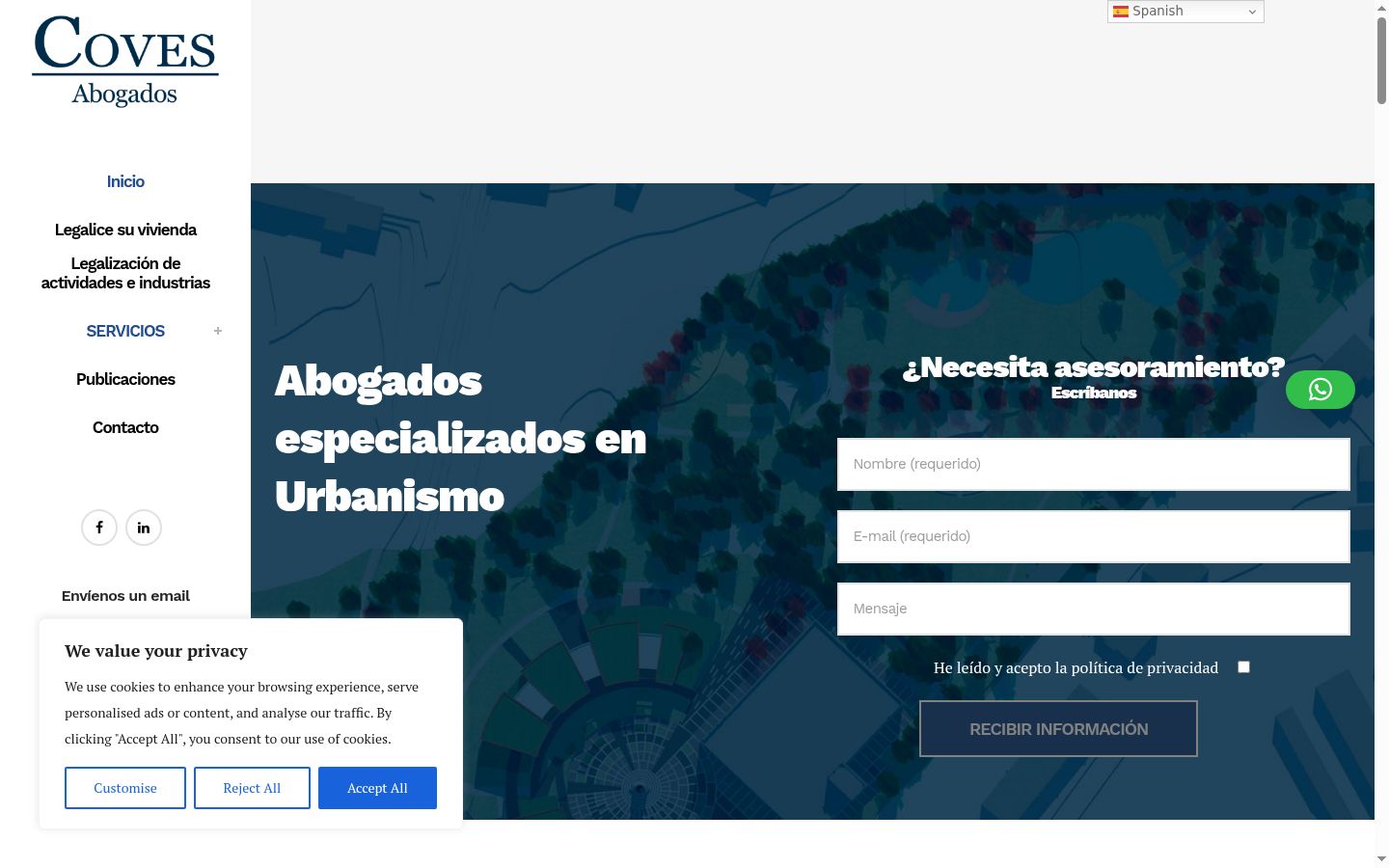 Captura de ecrã do banner de consentimento apresentado antes de qualquer interação