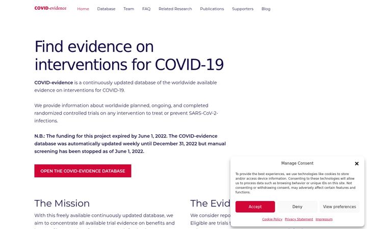 Captura de pantalla de covid-evidence.org