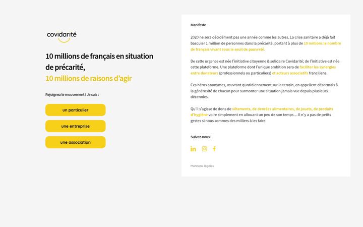 Screenshot of covidarite.fr