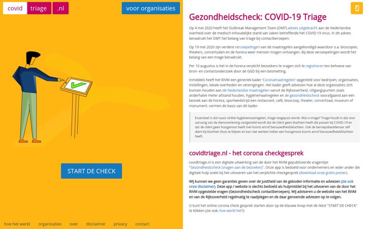Skærmbillede af covidtriage.nl