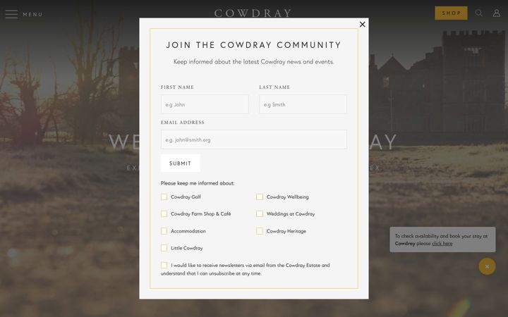 Screenshot of cowdray.co.uk