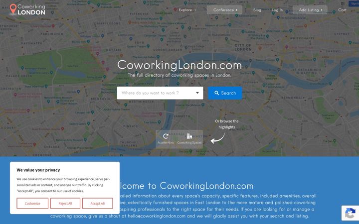 Screenshot of coworkinglondon.com