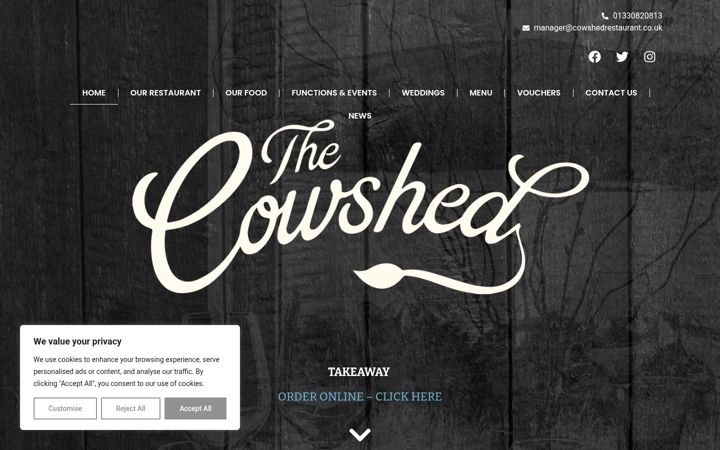Screenshot of cowshedrestaurantbanchory.co.uk