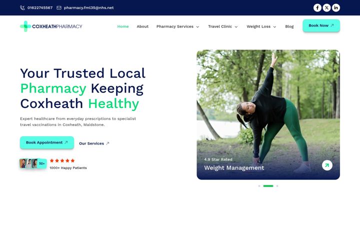 Screenshot of coxheathpharmacy.co.uk