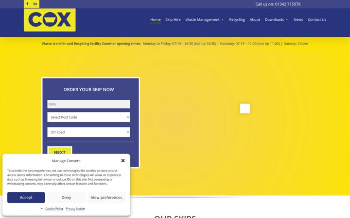 Screenshot of coxskips.co.uk