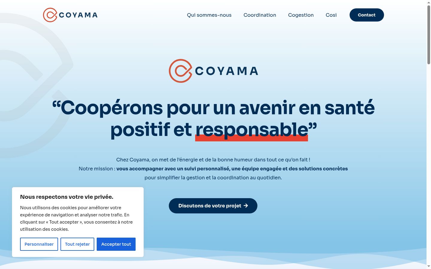 Capture d'écran de la bannière de consentement affichée avant toute interaction