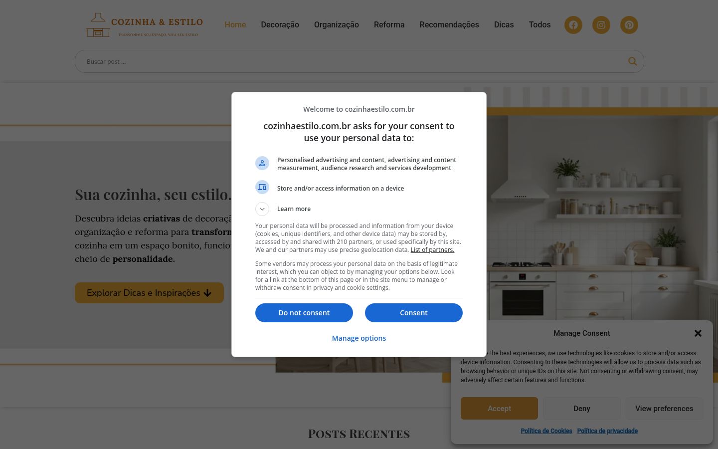 Zrzut ekranu banera zgody wyświetlanego przed jakąkolwiek interakcją