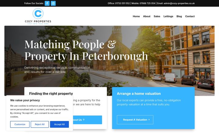 Screenshot of cozy-properties.co.uk