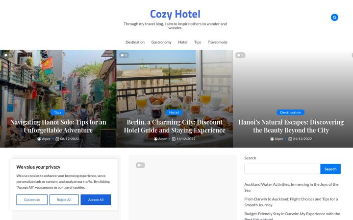 Snímek obrazovky cozyhotel.net