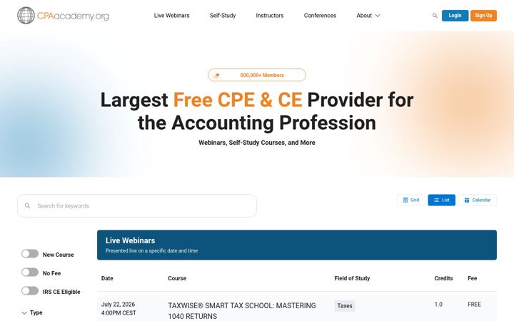 Screenshot of cpaacademy.org