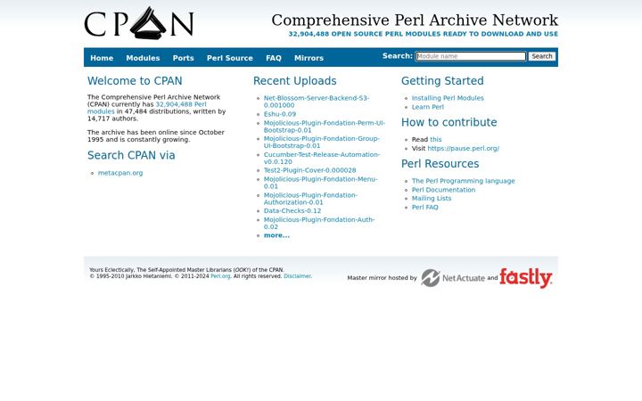 Screenshot του cpan.org