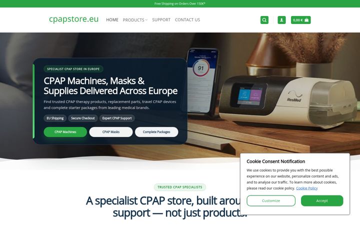 Screenshot stránky cpapstore.eu