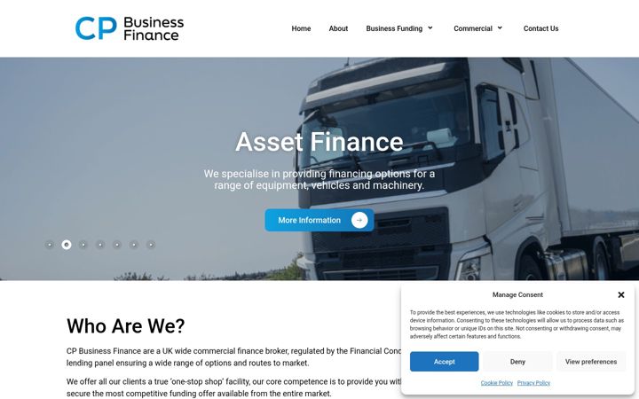 Screenshot ta' cpbusinessfinance.co.uk
