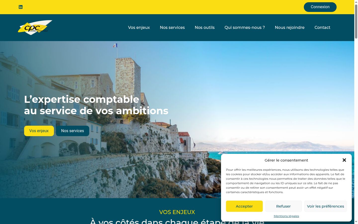 Captura de pantalla del banner de consentimiento mostrado antes de cualquier interacción