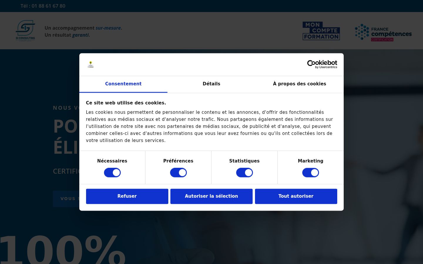 Captură de ecran a bannerului de consimțământ afișat înainte de orice interacțiune