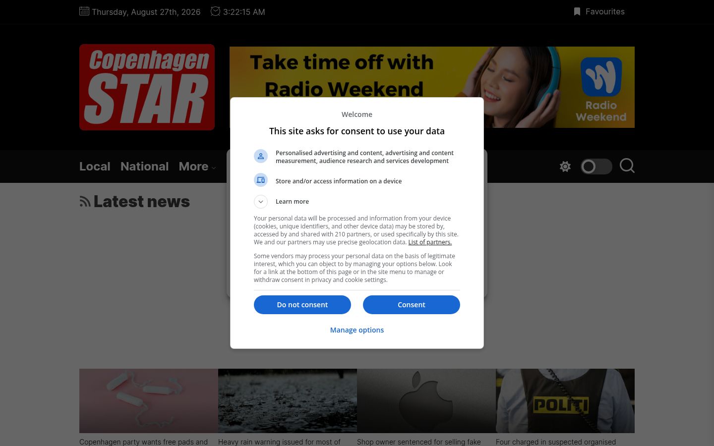 Screenshot tal-banner tal-kunsens muri qabel kwalunkwe interazzjoni