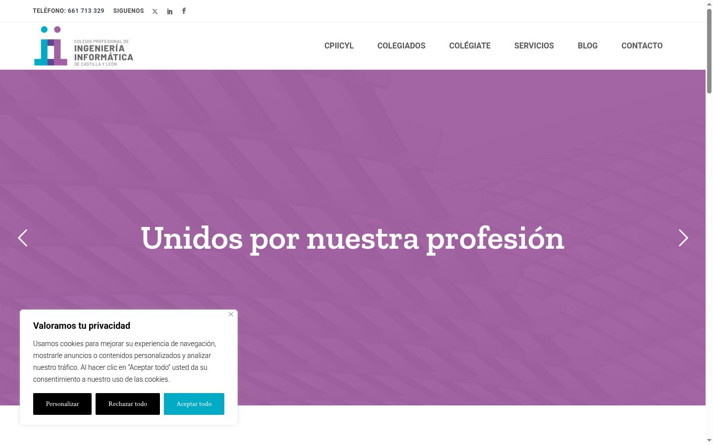 Captura de pantalla del banner de consentimiento mostrado antes de cualquier interacción