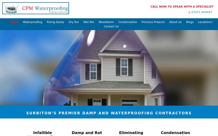 Screenshot of cpmdampandwaterproofing.co.uk