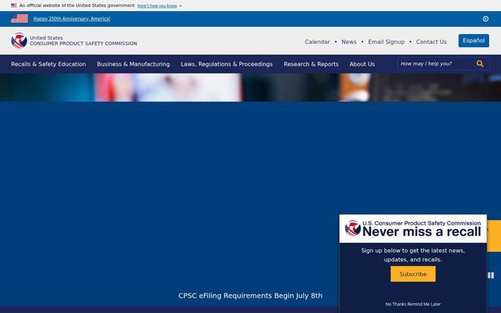 Skærmbillede af cpsc.gov