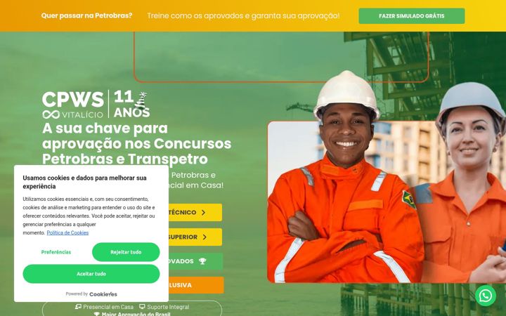 Ekrano kopija cpwsconcursos.com.br